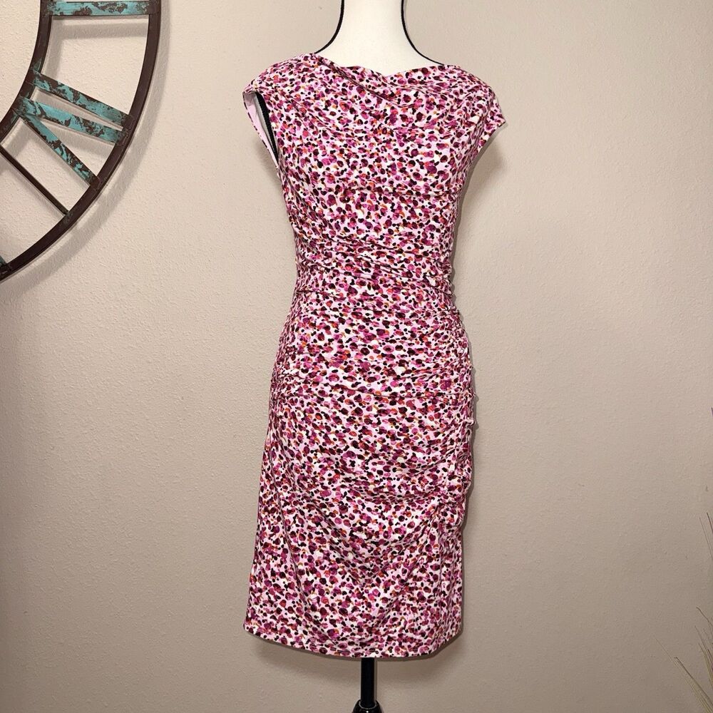 Ann Taylor Dress Size XS NWT Purple Multicolor Sleeveless Ruched Sheath